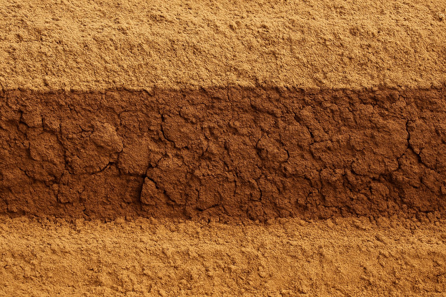 Close-up view of different layers of soil exhibiting variations in color and texture.